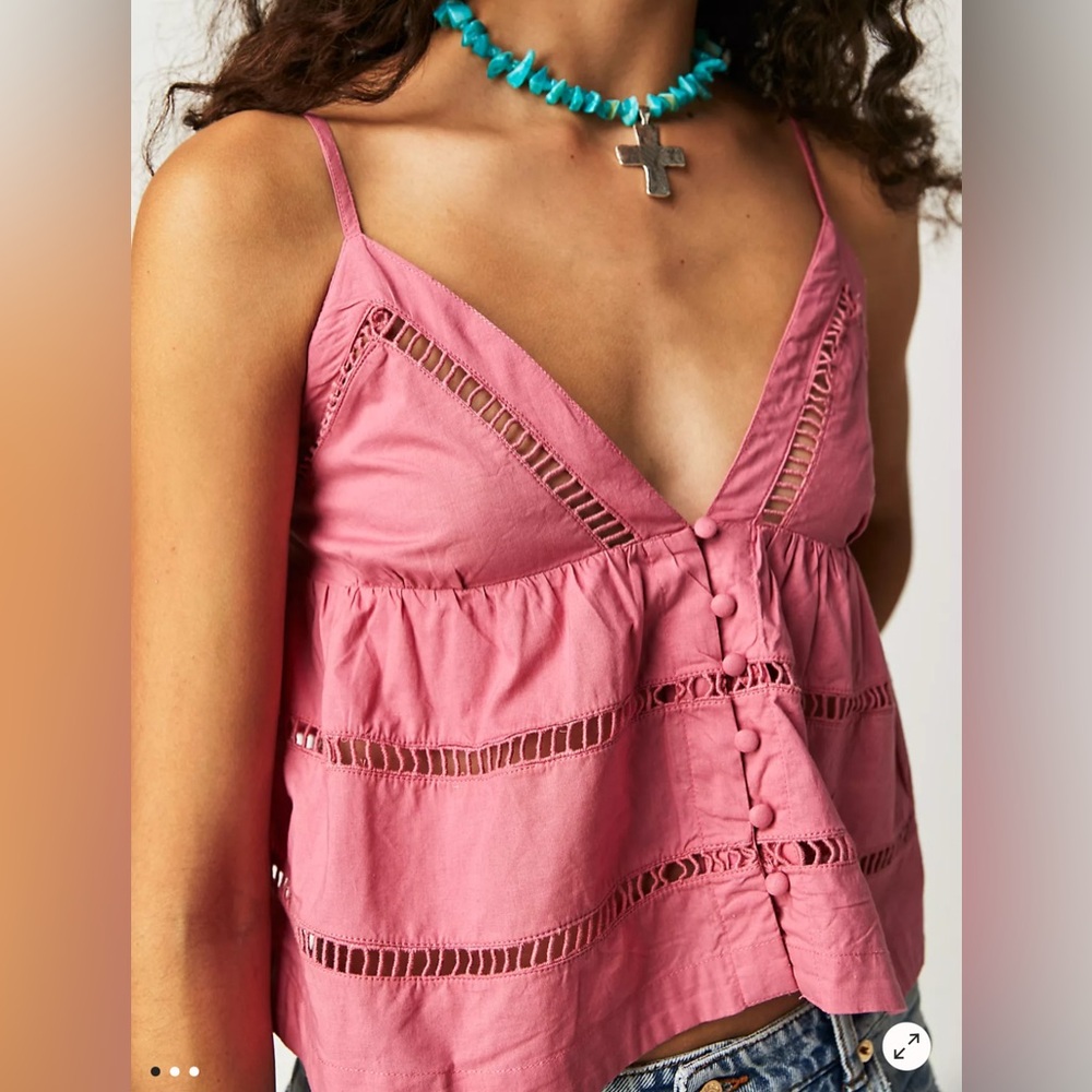 Free People Pink Strappy Button-Down Top
